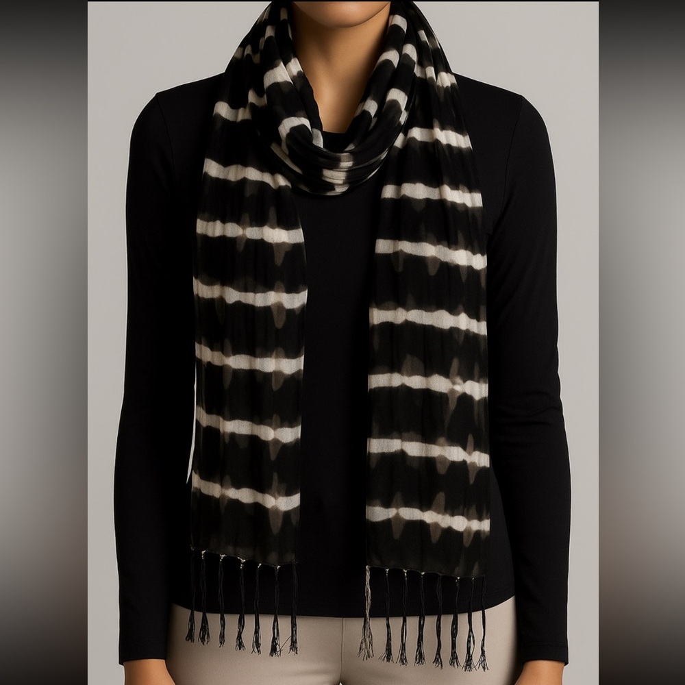 Black and White Sheer Soft Striped Scarf